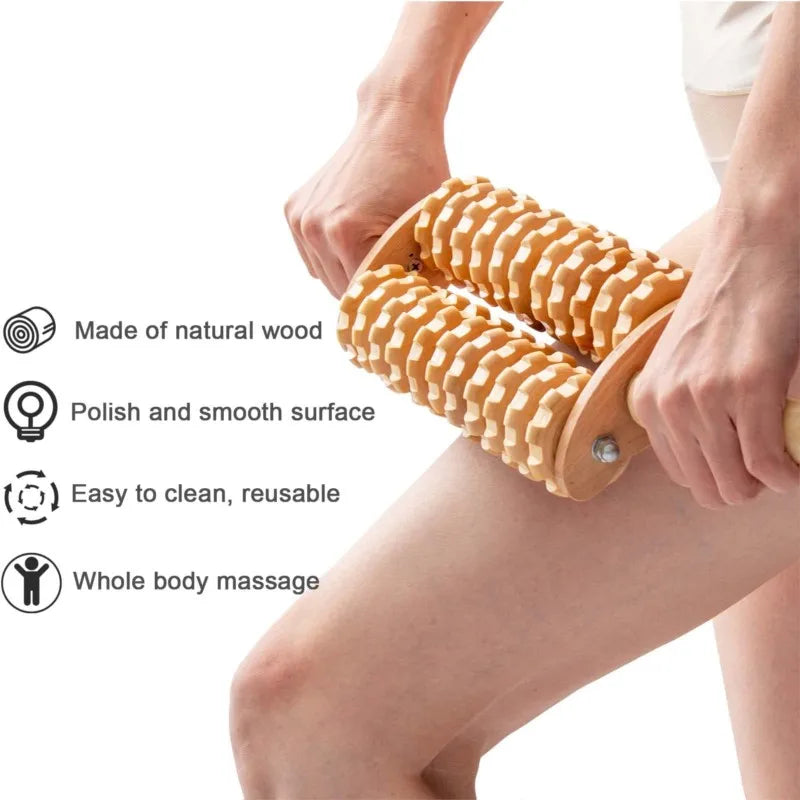 Solid Wooden Roller Massager – Full Body Relaxation Stick