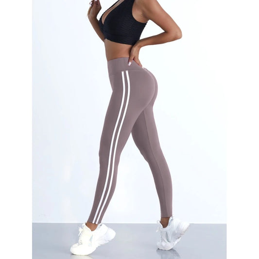 Striped High-Waist Yoga Leggings – Booty Lifting, Stretch & Comfort