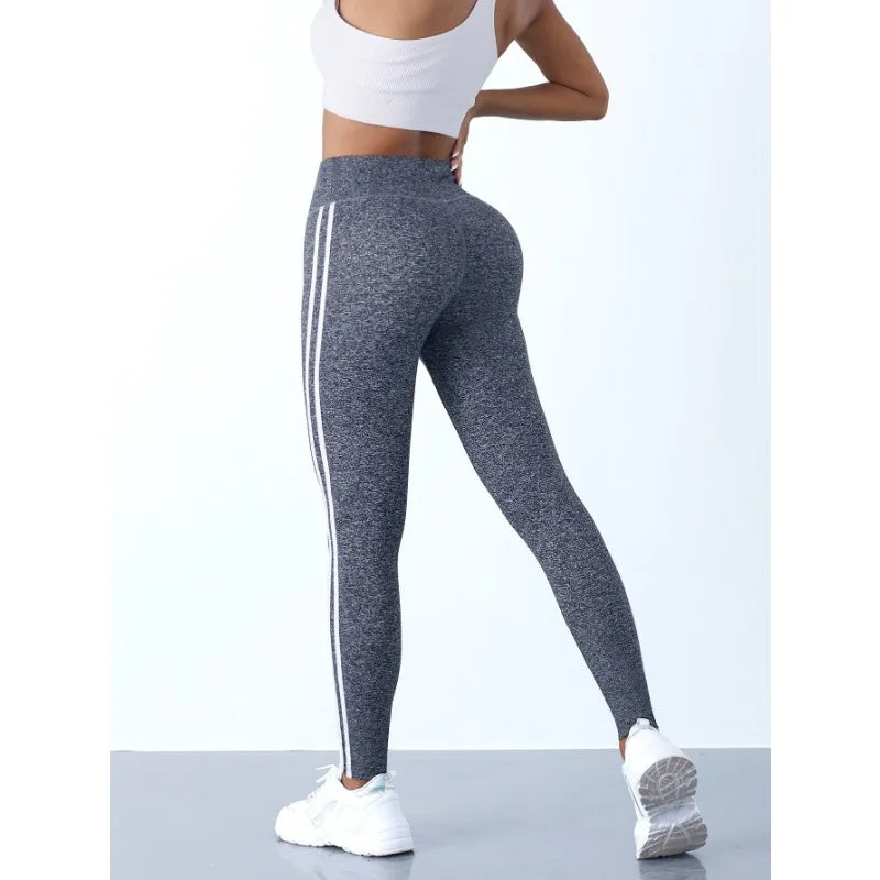 Striped High-Waist Yoga Leggings – Booty Lifting, Stretch & Comfort