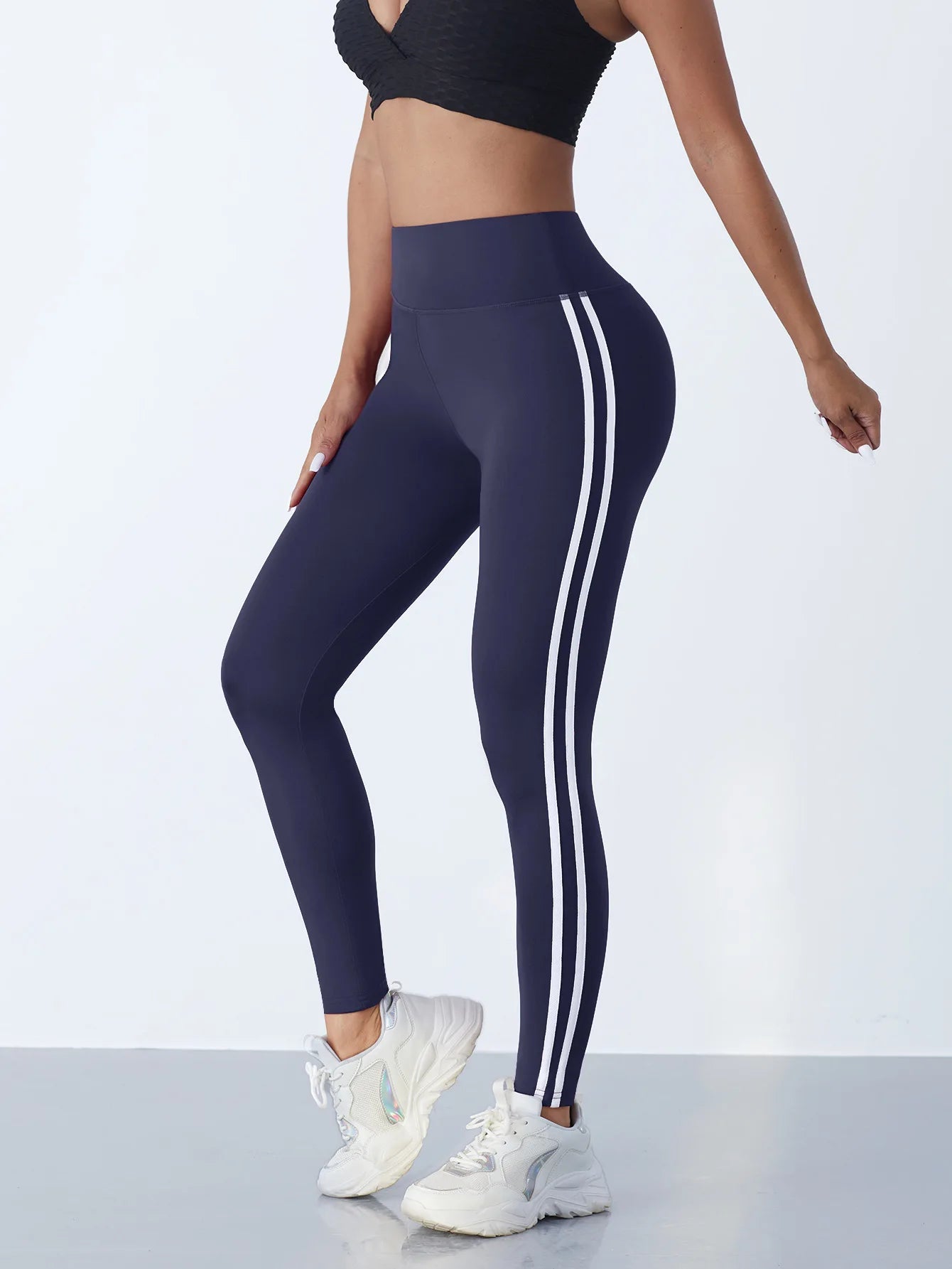 Striped High-Waist Yoga Leggings – Booty Lifting, Stretch & Comfort