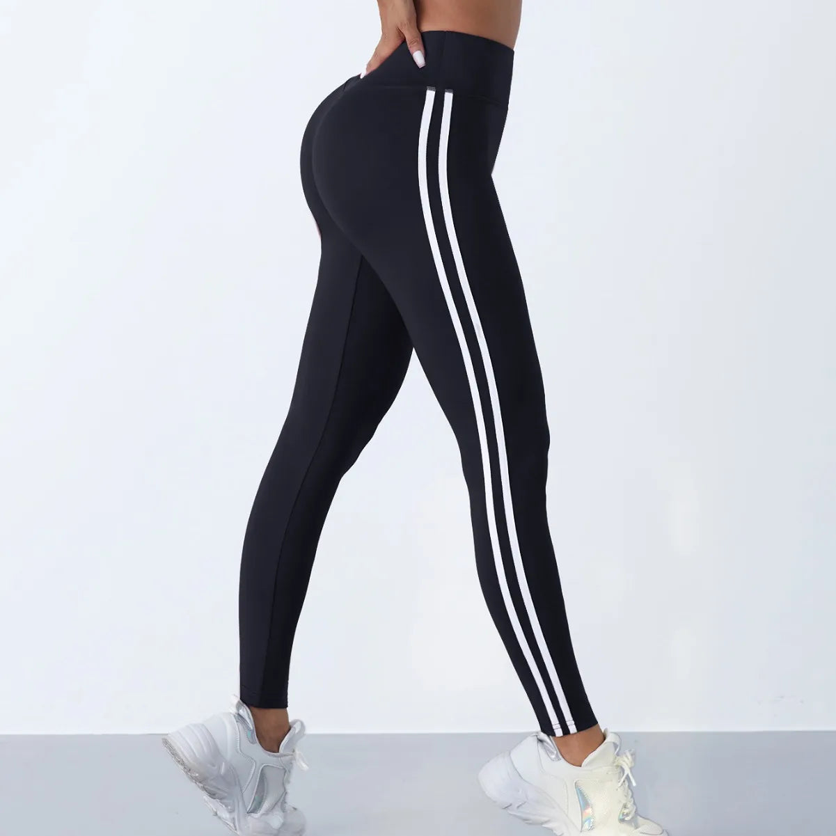 Striped High-Waist Yoga Leggings – Booty Lifting, Stretch & Comfort
