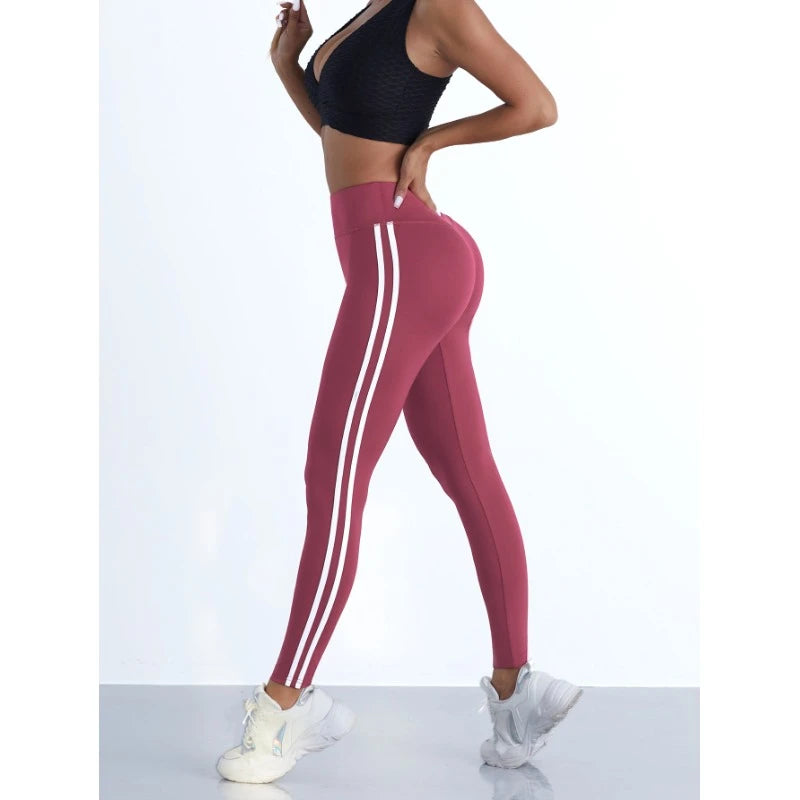 Striped High-Waist Yoga Leggings – Booty Lifting, Stretch & Comfort
