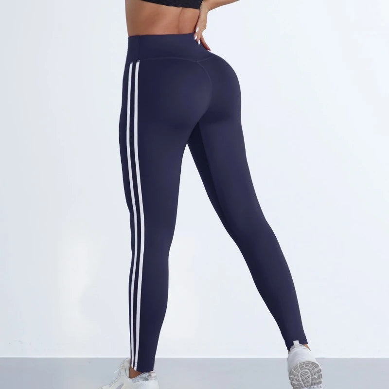 Striped High-Waist Yoga Leggings – Booty Lifting, Stretch & Comfort