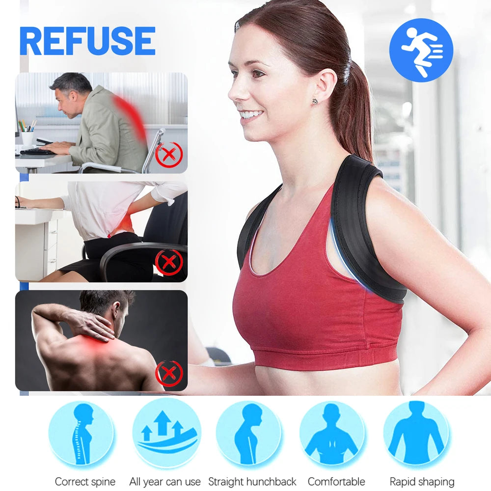 Posture Corrector for Men & Women – Adjustable Upper Back Brace