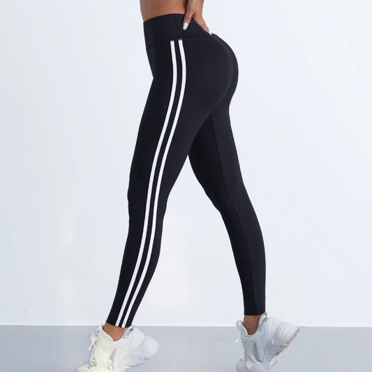Striped High-Waist Yoga Leggings – Booty Lifting, Stretch & Comfort